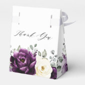 Eggplant Paars Plum Ivory White Floral Wedding Bedankdoosjes (Achterkant)