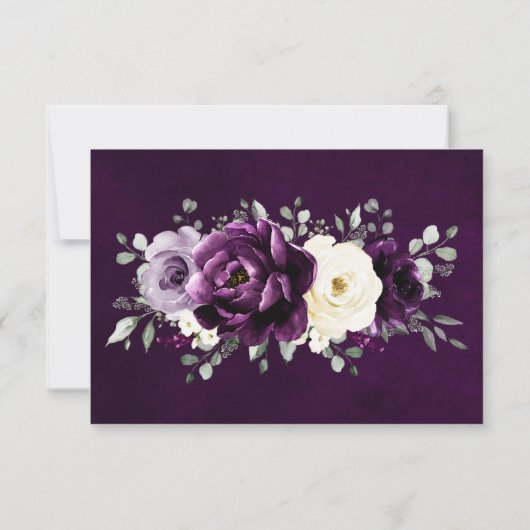 Eggplant Paars Plum Ivory White Floral Wedding Bedankkaart (Achterkant)