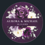 Eggplant Paars Plum Ivory White Floral Wedding Cl Ronde Sticker<br><div class="desc">De Elegant sticker voor de bloemperzurenbruiloft van de waterverf rozen pinda's in de schaduw van paars pruimen,  champagne ivoor floral and sage,  groene botanische eucalyptusbladeren. Zoek meer overeenkomende design en variaties uit mijn winkel met 'blissweddingpaperie'. Je kunt contact met me opnemen voor meer aanpassingen of overeenkomende objecten.</div>