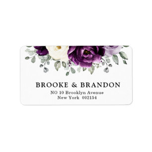 Eggplant Paars Plum Ivory White Floral Wedding Etiket