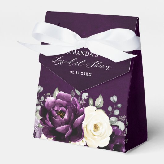 Eggplant Paars Plum Ivory White Floral Wedding Fa Bedankdoosjes (Voorkant Zijde)