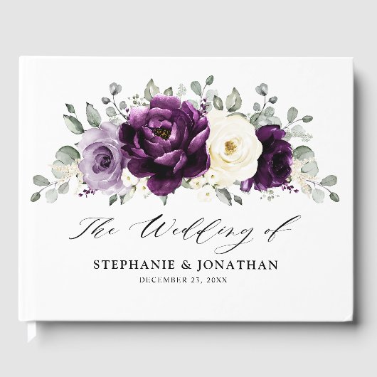 Eggplant Paars Plum Ivory White Floral Wedding Gastenboek (Voorkant)