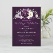 Eggplant Paars plum ivory White Floral Wedding in Kaart (Staand voorkant)