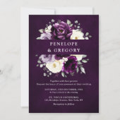 Eggplant Paars plum ivory White Floral Wedding in Kaart (Voorkant)