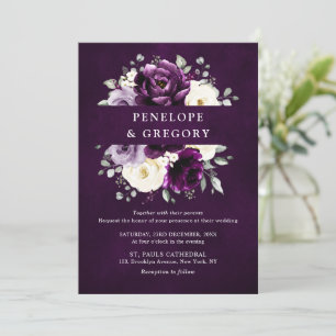 Eggplant Paars plum ivory White Floral Wedding in Kaart