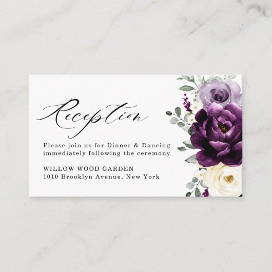 Eggplant Paars Plum Ivory White Floral Wedding Informatiekaartje (Voorkant)