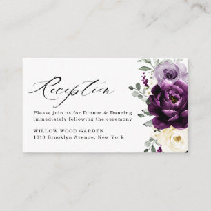 Eggplant Paars Plum Ivory White Floral Wedding Informatiekaartje
