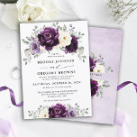 Eggplant Paars Plum Ivory White Floral Wedding Kaart<br><div class="desc">Elegant floral midzomer bruiloft is voorzien van een bouquet van waterverf rozen pinda's in de schaduw van paars pruimen,  champagne ivoor floral and sage,  groene botanische eucalyptusbladeren. Zoek meer overeenkomende design en variaties uit mijn winkel met 'blissweddingpaperie'. Je kunt contact met me opnemen voor meer aanpassingen of overeenkomende objecten.</div>