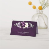 Eggplant Paars Plum Ivory White Floral Wedding Pl Plaatskaartje (Achterkant)