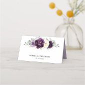 Eggplant Paars Plum Ivory White Floral Wedding Plaatskaartje (Achterkant)