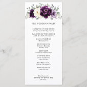 Eggplant Paars Plum Ivory White Floral Wedding Programmakaart (Achterkant)