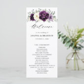 Eggplant Paars Plum Ivory White Floral Wedding Programmakaart (Staand voorkant)