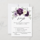 Eggplant Paars Plum Ivory White Floral Wedding RSVP Kaartje (Voorkant)