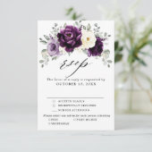 Eggplant Paars Plum Ivory White Floral Wedding RSVP Kaartje (Staand voorkant)