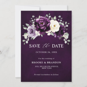 Eggplant Paars Plum Ivory White Floral Wedding Sa Save The Date