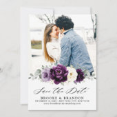 Eggplant Paars Plum Ivory White Floral Wedding Save The Date (Voorkant)