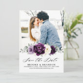 Eggplant Paars Plum Ivory White Floral Wedding Save The Date (Staand voorkant)