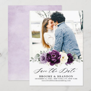 Eggplant Paars Plum Ivory White Floral Wedding Save The Date