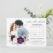 Eggplant Paars Plum Ivory White Floral Wedding Save The Date (Staand voorkant)