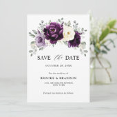 Eggplant Paars Plum Ivory White Floral Wedding Save The Date (Staand voorkant)