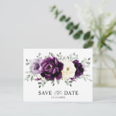Eggplant Paars Plum Ivory White Save the Date Briefkaart (Staand voorkant)