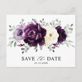 Eggplant Paars Plum Ivory White Save the Date Briefkaart