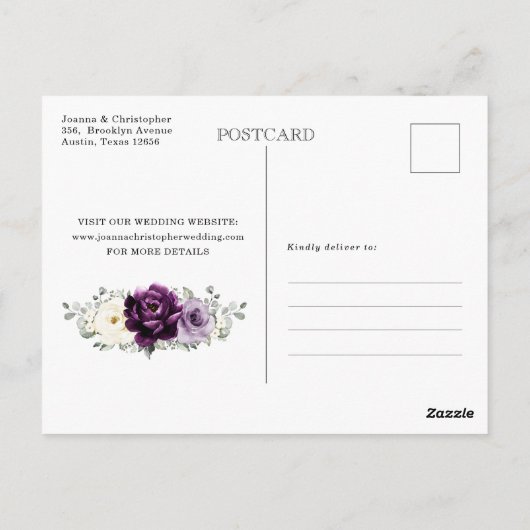 Eggplant Paars Plum Ivory White Save the Date Briefkaart (Achterkant)