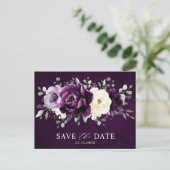 Eggplant Paars Plum Ivory White Save the Date Briefkaart (Staand voorkant)
