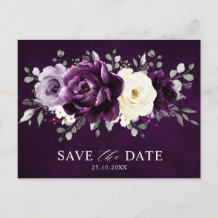 Eggplant Paars Plum Ivory White Save the Date Briefkaart