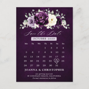 Eggplant Paars Plum Ivory White Save the Date Briefkaart