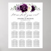 Eggplant Paars Plum Ivory White Seating Chart Poster (Voorkant)