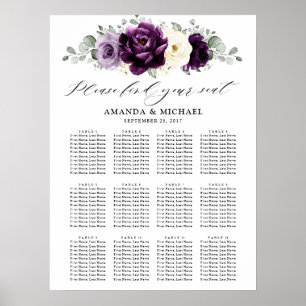 Eggplant Paars Plum Ivory White Seating Chart Poster