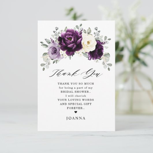 Eggplant Paars Plum Ivory White Vrijgezellenfeest Bedankkaart (Staand voorkant)