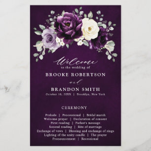 Eggplant Paars Plum Ivory White Wedding Programme