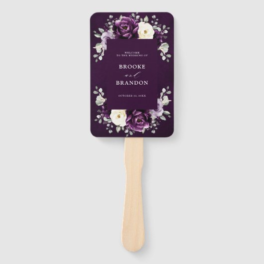 Eggplant Paars Plum Ivory White Wedding Programme  Handwaaier (Voorkant)