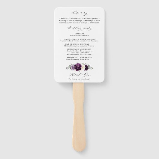 Eggplant Paars Plum Ivory White Wedding Programme  Handwaaier (Achterkant)