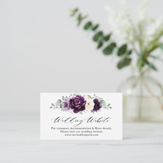 Eggplant Paars Plum Ivory White Wedding Website Informatiekaartje (Staand voorkant)