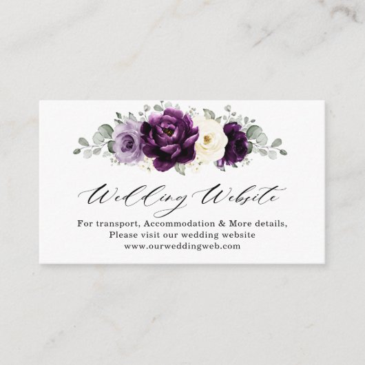 Eggplant Paars Plum Ivory White Wedding Website Informatiekaartje (Voorkant)