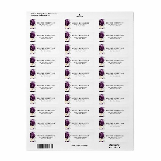 Eggplant Paars Plum Ivory White Weduwadres Etiket (Full Sheet)