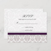 Eggplant Paarse Damask Bow Wedding RSVP (Voorkant / Achterkant)