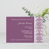 Eggplant Paarse Damask Bridal Shower Invitation Kaart (Staand voorkant)