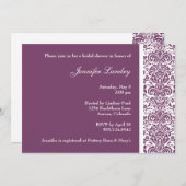 Eggplant Paarse Damask Bridal Shower Invitation Kaart (Voorkant / Achterkant)