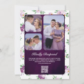 Eggplant Paarse Floral QR Code Dark Moody Wedding Kaart (Achterkant)