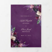 Eggplant Paarse Floral Tri-Fold Wedding Invitation Drieluik Uitnodiging (Cover)