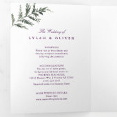 Eggplant Paarse Floral Tri-Fold Wedding Invitation Drieluik Uitnodiging (Binnenzijde eerst)