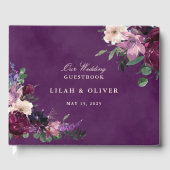 Eggplant Paarse Floral Wedding Guest Book Gastenboek (Voorkant)