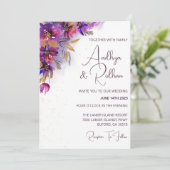 Eggplant Paarse Floral Wedding Kaart (Staand voorkant)