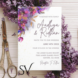 Eggplant Paarse Floral Wedding Kaart