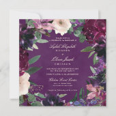 Eggplant Paarse Floral Wedding Kaart (Voorkant)