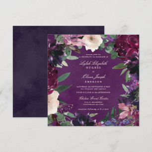 Eggplant Paarse Floral Wedding Kaart